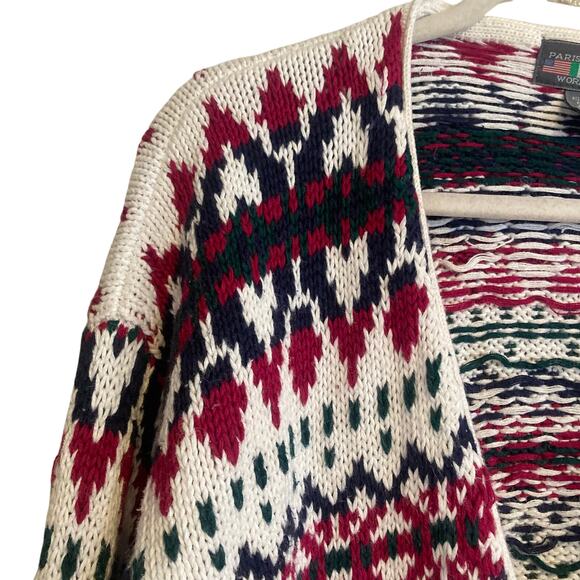 Vintage White Maroon Fair Isle Cardigan Womens Sz Large 80s Cottage Christmas - Picture 12 of 16